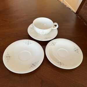 Vintage MCM Hallcraft by Hall China Cup & Saucers - Fantasy Pattern, Eva Zeisel